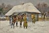 Jerzy Kossak (1886-1955), oil on board, Military Camp with Soldiers in Winter, signed and dated lower left: Jerzy Kossak 1940, p...