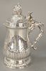 Paul de Lamerie (1688-1751) important silver tankard having finial with lizard on punch work grape leaves and grapes over scrolling...