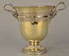 Benjamin Smith silver gilt wine cooler having snake style handles with large ram heads and band surround over oval chased leaves on ...