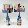 Par de lámparas de mesa. Italia, segunda mitad del siglo XX. Estructura de cristal de Murano multicolor. Para una luz, c/u. Piezas: 2