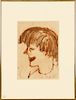 AUGUSTUS PECK "CLOWN WITH WIG" MONTOTYPE SIGNED