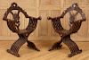 PAIR CARVED SYRIAN ARM CHAIRS SAVONROLLA STYLE