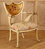 CONTINENTAL POLYCHROME GILTWOOD OPEN ARM CHAIR