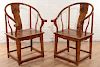 PAIR CHINESE ELM HUANGHUALI STYLE OPEN ARM CHAIRS
