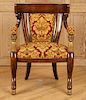 FRENCH EMPIRE OPEN ARM CHAIR CLAW FOOT