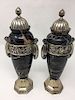 Pair French Art Deco Silver Gilt Bronze & Marble