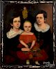 Oil on canvas folk portrait of three children