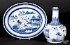 Chinese export porcelain Canton platter and water bottle