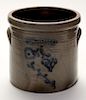 West & Co. 3 Gallon Crock- Cobalt brush painted, inscribed "West & Co. Mich. Bar. Cal 3