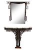 An Art Deco Iron Work and Marble Top Console Table with Mirror Height of console 32 x width 39 x 10 inches.