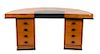 A Maplewood Veneered Twin-Pedestal Desk Height 31 3/4 x width 71 1/2 x depth 39 inches.