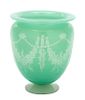 A Steuben Acid Cut-Back York Pattern Jade and Alabster Glass Vase Height 9 1/4 inches.