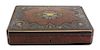 A French Brass and Silver Inlaid Burlwood Games Box Height 2 1/4 x width 12 x depth 9 inches.