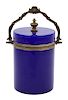 A French Blue Opaline Glass Covered Jar Height 8 1/2 inches.