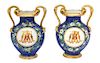 A Pair of Paris Porcelain Matte-Blue Ground and Gilt Vases Height 8 x diameter 5 1/4 inches.