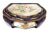 A Sevres Polychrome and Gilt Decorated Porcelain Jewel Box Height 5 x width 11 1/2 x depth 8 1/2 inches.