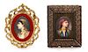 Two Painted Portraits on Porcelain in Gilt Frames