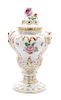 A Herend Hand Painted Porcelain Covered Urn Height 15 x width 7 1/2 x depth 7 inches.