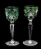 Twelve Bohemian Green-Cut-to-Clear Crystal Stemmed Wines Height of taller three 8 1/4 inches.
