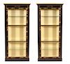A Pair of Regency Style Black Laquer Display Cabinets Height 91 x width 42 x depth 15 inches.