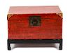 A Chinese Red Lacquer Chest Height 14 x width 29 x depth 20 1/2 inches.