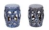 A Pair of Chinese Blue Glazed Ceramic Garden Seats Height 18 1/4 inches.