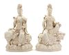 A Pair of Chinese Blanc-de-Chine Porcelain Guan Yin Figures Height 20 1/4 inches.