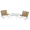 MIES VAN DER ROHE; KNOLL Pair chairs and table