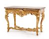 A Regence Carved Giltwood Console Table Height 31 1/2 x width 46 x depth 25 1/2 inches.