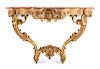 A Regence Style Carved Giltwood Console Table Height 32 x width 51 x depth 21 1/2 inches.