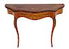 * A Louis XV Gilt Bronze Mounted Marquetry Console Table Height 29 x width 40 x depth 13 inches.