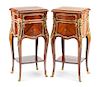 A Pair of Louis XV Style Gilt Bronze Mounted Kingwood Side Tables Height 32 x width 15 1/2 x depth 14 inches.