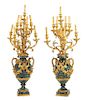 A Pair of Louis XV Style Gilt Bronze and Marble Nine-Light Candelabra Height overall 47 1/2 inches.