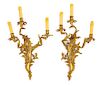 A Pair of Louis XV Style Gilt Bronze Three-Light Sconces Height 26 inches.