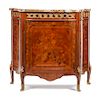 A Louis XVI Style Gilt Bronze Mounted Marquetry Cabinet Height 43 x width 45 1/2 x depth 21 inches.