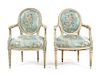 A Pair of Louis XVI Style Painted Fauteuils Height 35 inches.
