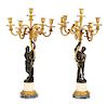 A Pair of Louis XVI Style Gilt and Patinated Bronze Six-Light Figural Candelabra Height 33 3/4 inches.