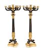 A Pair of French Gilt and Patinated Bronze Seven-Light Candelabra Height 31 1/2 inches.