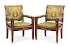 A Pair of Empire Style Gilt Bronze Mounted Mahogany Armchairs Height 37 inches.