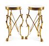 A Pair of French Neoclassical Style Gilt Bronze and Specimen Marble Gueridons Height 27 x diameter of top 15 inches.