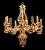 A Rococo Style Carved Giltwood Nine-Light Chandelier Height 36 x diameter 38 inches.