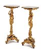 A Pair of Venetian Giltwood Pedestal Tables Height 37 x width of top 16 1/2 inches.