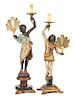 Two Venetian Polychromed Figural Candlesticks Height of taller 32 inches.