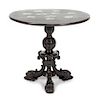A Continental Porcelain Mounted Painted Table Height 26 1/2 x diameter of top 28 inches.