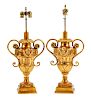 A Pair of Italian Neoclassical Style Carved Giltwood Urns Height 21 1/2 inches.