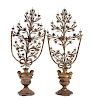 A Pair of Spanish Carved Giltwood, Tole and Iron Candelabra Height 54 inches.