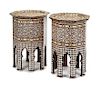 A Pair of Moorish Mother-of-Pearl Inlaid Side Tables Height 23 1/2 x width 16 1/4 x depth 16 1/4 inches.