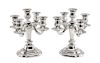 A Pair of French Silver Five-Light Candelabra, Tetard Freres, Paris, Early 20th Century, of paneled baluster form and raised on