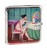An Enameled Silver Cigarette Case, Late 19th/Early 20th Century, the lid enameled to show a seated nude before a dressing table.