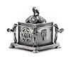 A Russian Silver Spice Box, Maker's Mark Obscured, Assay Mark O.C., Minsk, 1874, the lion form finial above the domed filigree d